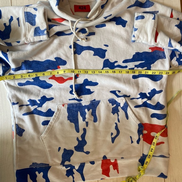 424 on Fairfax 2018 Hoodie Sweatshirt Camo White Red Blue Sz L Thick - Picture 7 of 12